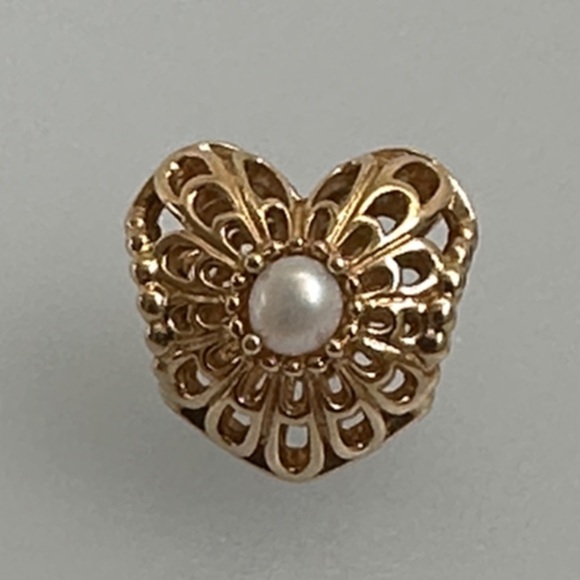 PANDORA 14k real solid Gold Heart Pearl Charm - Picture 1 of 11